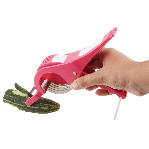 2 in 1 Stainless Steel 5 Blade Vegetable Cutter with Peeler | Multifunctionctional Presiding Vegetable Hand Blender Chopper | Chilly, Onion Cutter with Lock System (PACK OF 1) [Multi Color]